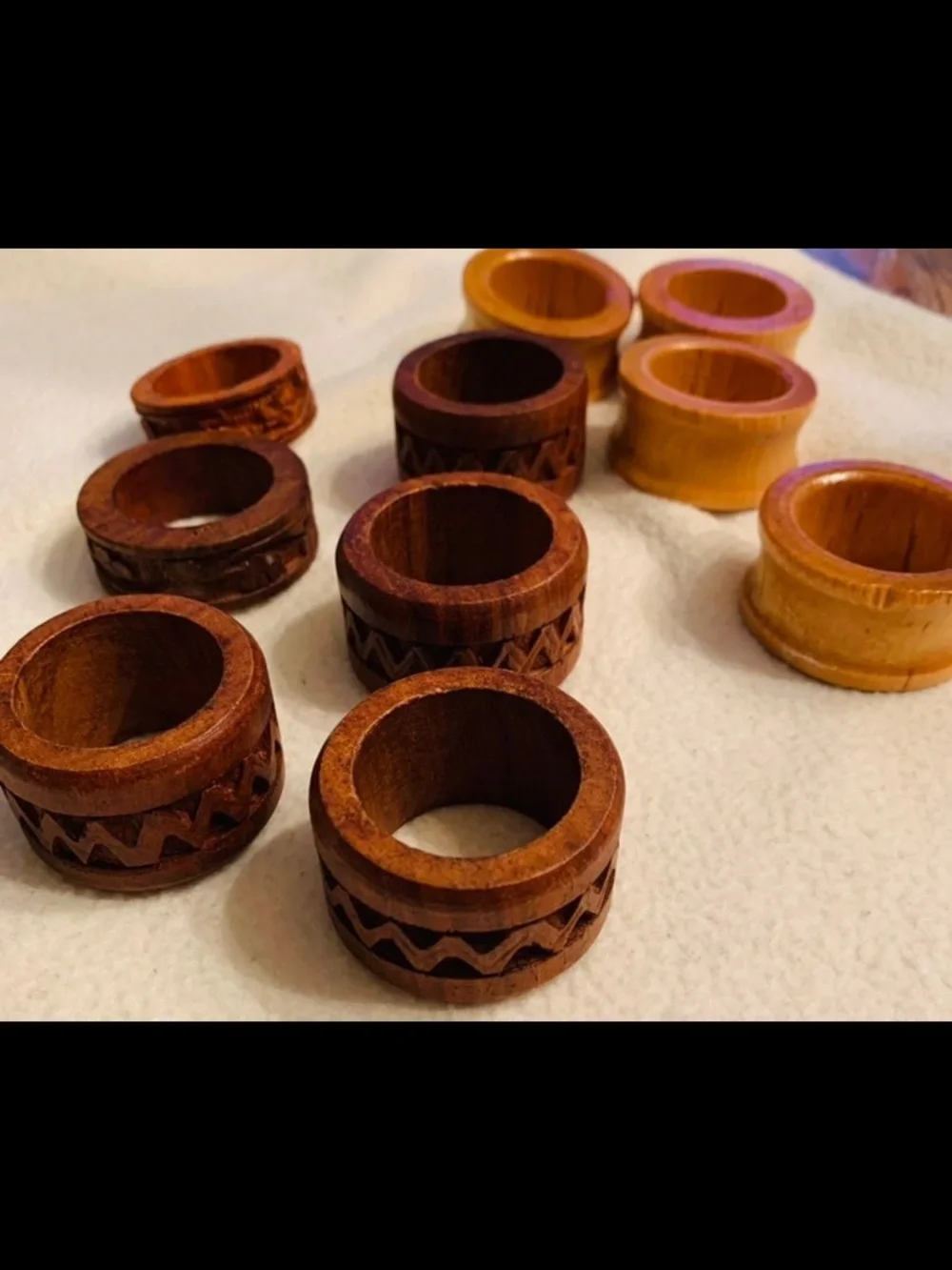 Mismatched set of 10 wooden napkin rings Farmhouse Boho Cottage Vintage